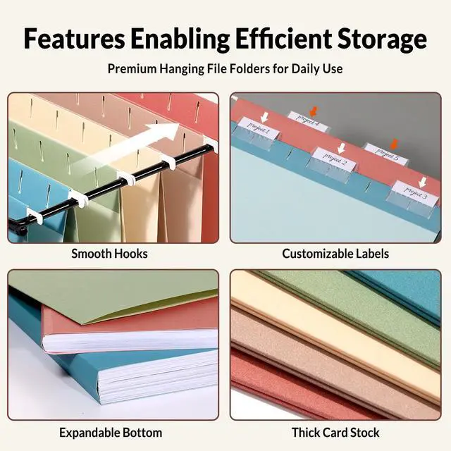 Alt view image 3 of 7 - Hanging File Folders, 50 Pack Letter Size Hanging File Folders with 1/5-cut Tabs, Stay Organized for Your Home and Office Bulk File, Documents and Paper,5 Retro Colors