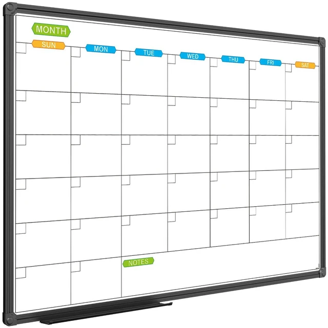 Main image of Dry Erase Calendar Whiteboard, Magnetic Month Board 36 x 24 Inch Black Aluminum Frame Wall Mounted for Office Home and School