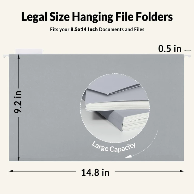 Alt view image 2 of 7 - Hanging File Folders Legal Size, Gray File Folders 25 Pack 1/5-Cut Tabs, Stay Organized for Your Home and Office Bulk File and Documents