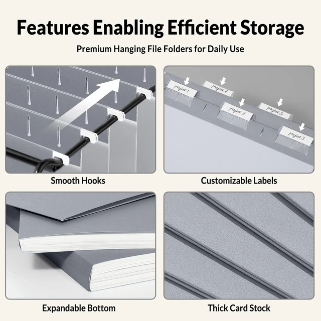 Alt view image 4 of 7 - Hanging File Folders Legal Size, Gray File Folders 25 Pack 1/5-Cut Tabs, Stay Organized for Your Home and Office Bulk File and Documents