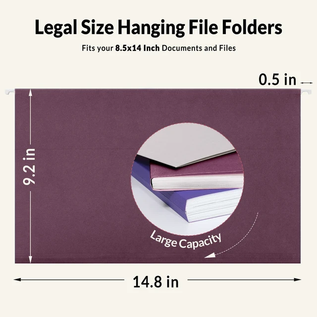 Alt view image 2 of 7 - Hanging File Folders Legal Size, 25 Pack File Folders 1/5-Cut Tabs, Vintage Colors, Stay Organized for Your Home and Office Bulk File and Documents