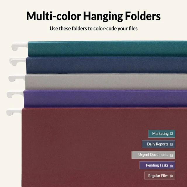 Alt view image 3 of 7 - Hanging File Folders Legal Size, 25 Pack File Folders 1/5-Cut Tabs, Vintage Colors, Stay Organized for Your Home and Office Bulk File and Documents