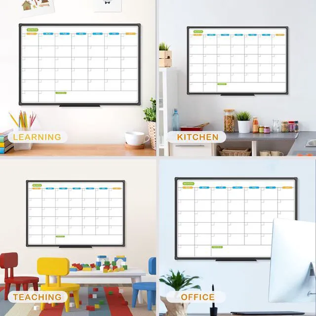 Alt view image 4 of 6 - Dry Erase Calendar Whiteboard, Magnetic Month Board 36 x 24 Inch Black Aluminum Frame Wall Mounted for Office Home and School