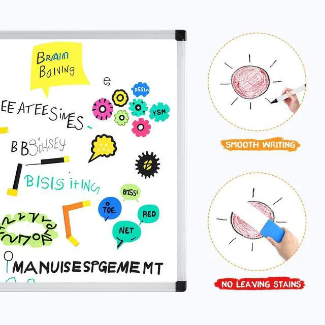 Alt view image 4 of 7 - White Board, 48" x 32" Magnetic Dry Erase Board for Wall with 1 Dry Eraser & 2 Multi-Color Markers & 4 Magnetic Pins, Silver Aluminum Frame for Office, Home, School