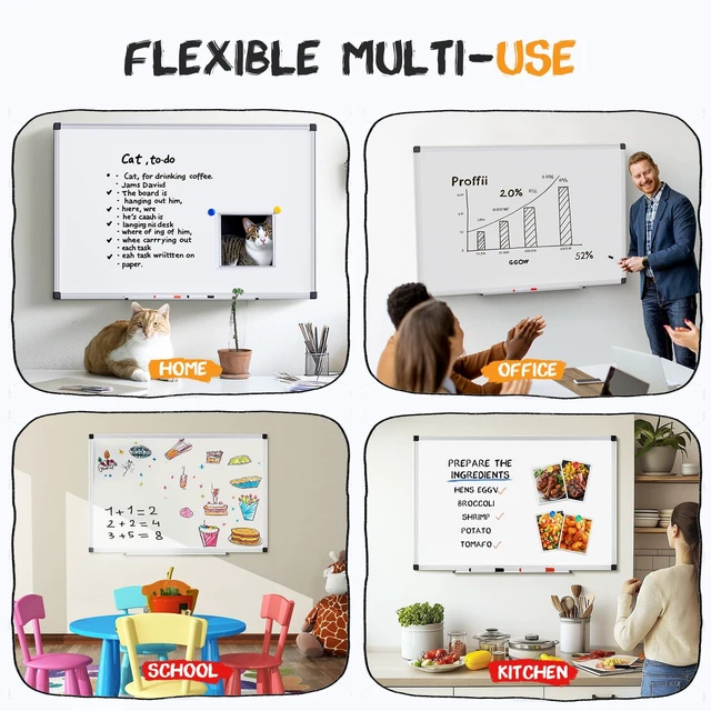 Alt view image 5 of 7 - White Board, 48" x 32" Magnetic Dry Erase Board for Wall with 1 Dry Eraser & 2 Multi-Color Markers & 4 Magnetic Pins, Silver Aluminum Frame for Office, Home, School