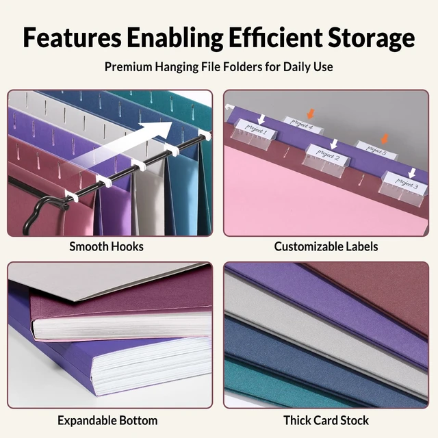 Alt view image 6 of 7 - Hanging File Folders Legal Size, 25 Pack File Folders 1/5-Cut Tabs, Vintage Colors, Stay Organized for Your Home and Office Bulk File and Documents