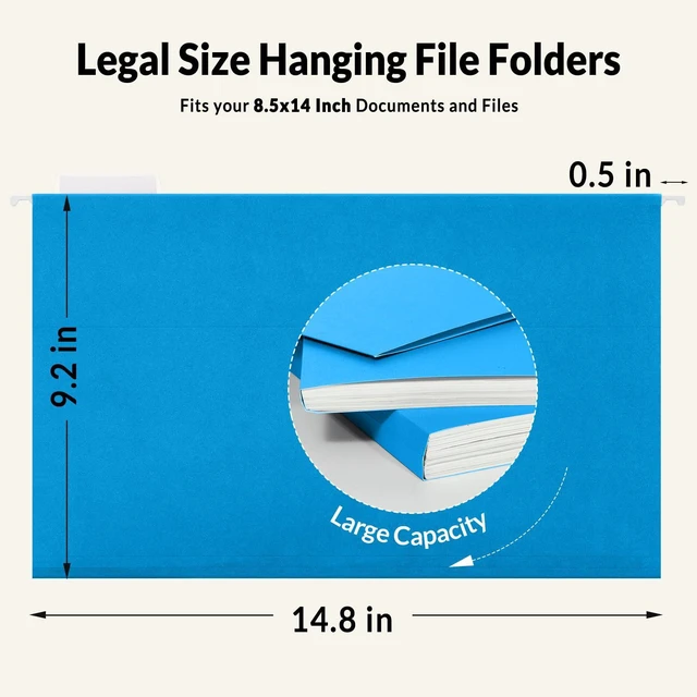 Alt view image 2 of 7 - Hanging File Folders Legal Size, Blue File Folders 25 Pack 1/5-Cut Tabs, Stay Organized for Your Home and Office Bulk File and Documents