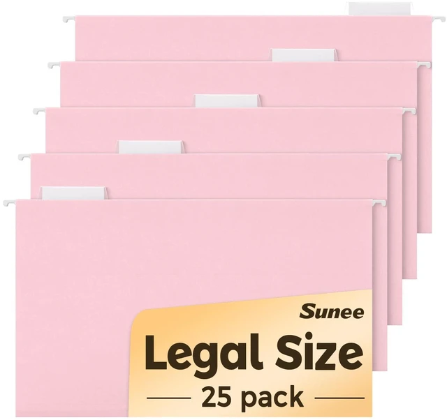 Main image of Hanging File Folders Legal Size, Pink File Folders 25 Pack 1/5-Cut Tabs, Stay Organized for Your Home and Office Bulk File and Documents