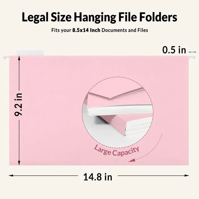 Alt view image 2 of 7 - Hanging File Folders Legal Size, Pink File Folders 25 Pack 1/5-Cut Tabs, Stay Organized for Your Home and Office Bulk File and Documents