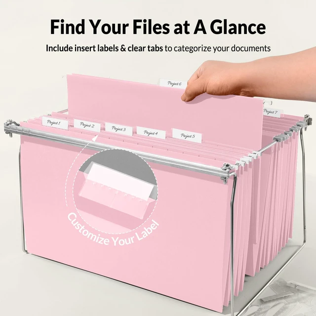 Alt view image 3 of 7 - Hanging File Folders Legal Size, Pink File Folders 25 Pack 1/5-Cut Tabs, Stay Organized for Your Home and Office Bulk File and Documents