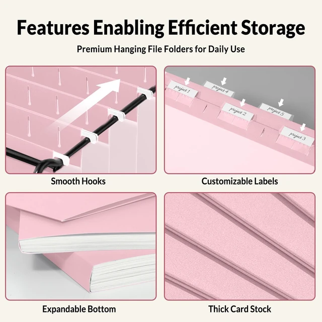 Alt view image 4 of 7 - Hanging File Folders Legal Size, Pink File Folders 25 Pack 1/5-Cut Tabs, Stay Organized for Your Home and Office Bulk File and Documents