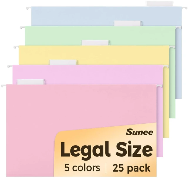 Main image of Hanging File Folders Legal Size, 25 Pack File Folders 1/5-Cut Tabs, Macaron Colors, Stay Organized for Your Home and Office Bulk File and Documents