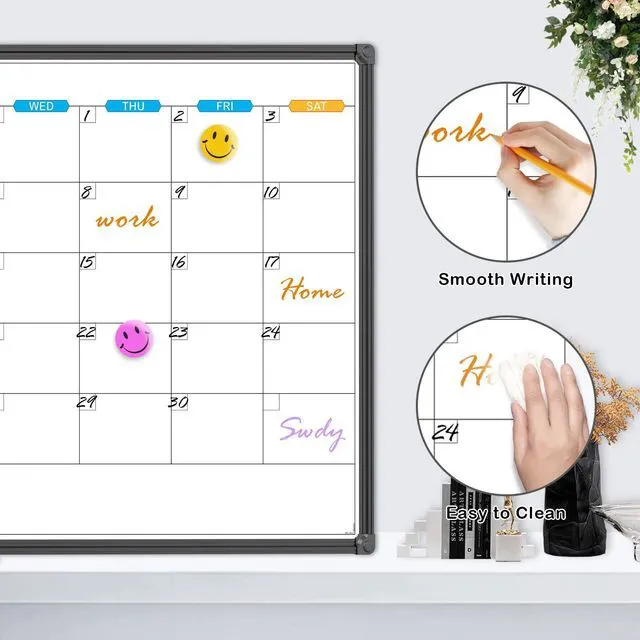 Alt view image 5 of 6 - Dry Erase Calendar Whiteboard, Magnetic Month Board 36 x 24 Inch Black Aluminum Frame Wall Mounted for Office Home and School