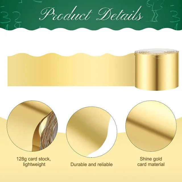 Alt view image 3 of 7 - 65.6 Ft Scalloped Bulletin Board Borders Decor,Gold Scalloped Trim for Classroom Displays, Learning Spaces, Decorative Strips, Ideal for Teachers, School Decor Enhancement