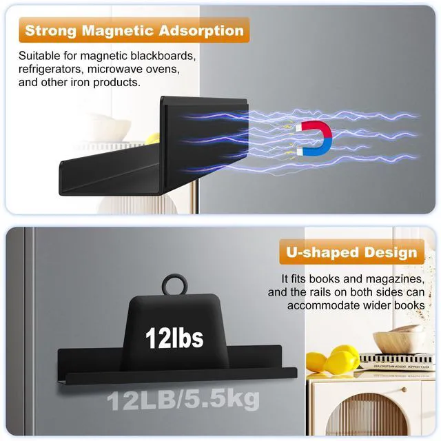 Alt view image 3 of 7 - 2 Pack Magnetic Book Shelf for Whiteboard, 17 Inch Heavy Duty Metal Magnetic Shelves, Holds 12 lbs, Magnetic Book Display for Classroom Furniture, Office - Black