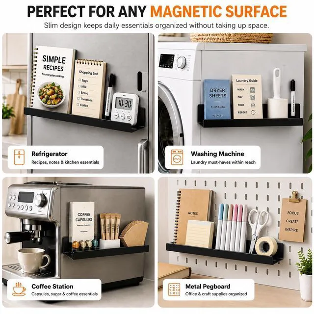 Alt view image 7 of 7 - 2 Pack Magnetic Book Shelf for Whiteboard, 17 Inch Heavy Duty Metal Magnetic Shelves, Holds 12 lbs, Magnetic Book Display for Classroom Furniture, Office - Black