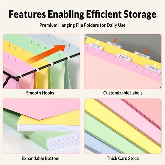 Alt view image 3 of 4 - 25 Pack Hanging File Folders, Bright Folders, Hanging File Folders Letter Size with 1/5-cut Tabs, Stay Organized for Your Home and Office Bulk File and Documents