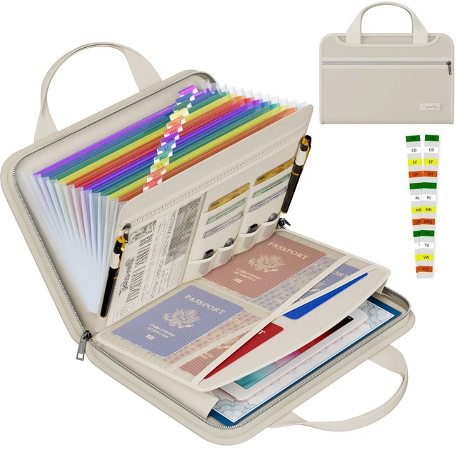 Main image of Fireproof Accordion File Organizer, Expanding File Folder, Beige 13 Pocket Colorful, Handle, Zipper & Labels, Multi-Pockets Paper Organizer, for Letter A4 Files, Home, Office, School