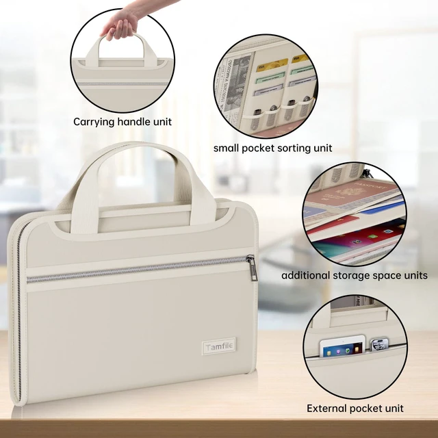 Alt view image 4 of 7 - Fireproof Accordion File Organizer, Expanding File Folder, Beige 13 Pocket Colorful, Handle, Zipper & Labels, Multi-Pockets Paper Organizer, for Letter A4 Files, Home, Office, School