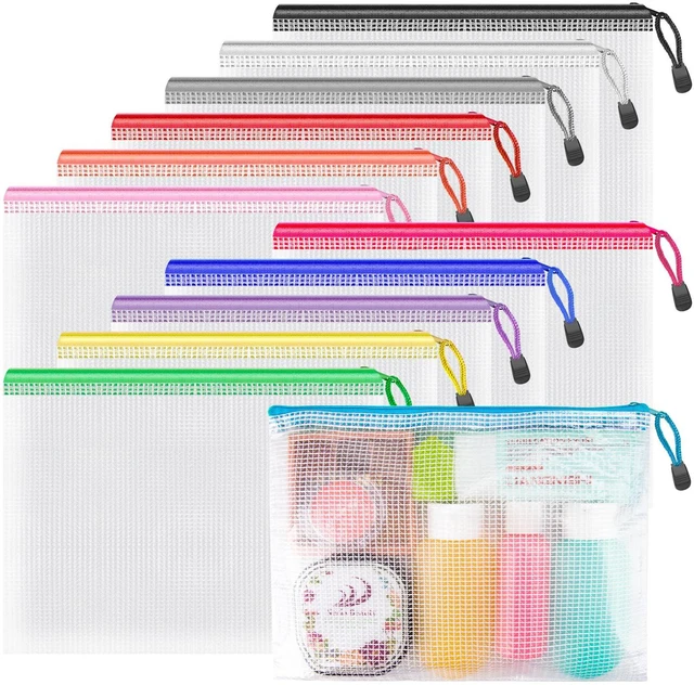 Main image of 12 Pack A5 Mesh Zipper Bags, Color Coded Craft Storage Organizer A5 Pouches Organize Crafts, Stickers and Accessories; Color Coding Keeps Small Items Sorted, Visible and Easy to Find
