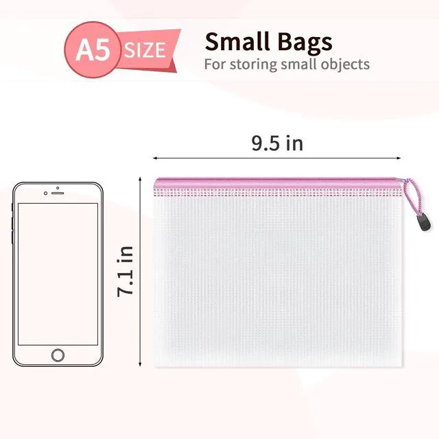 Alt view image 2 of 7 - 12 Pack A5 Mesh Zipper Bags, Color Coded Craft Storage Organizer A5 Pouches Organize Crafts, Stickers and Accessories; Color Coding Keeps Small Items Sorted, Visible and Easy to Find