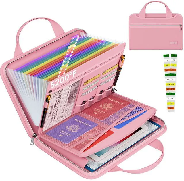 Main image of Fireproof Accordion File Organizer, Expanding File Folder, Pink 13 Pocket Colorful, Handle, Zipper & Labels, Multi-Pockets Paper Organizer, for Letter A4 Files, Home, Office, School