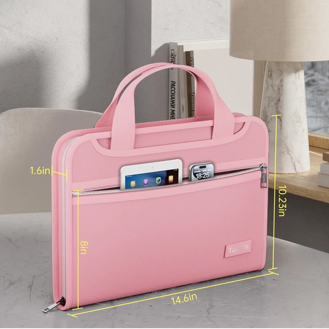 Alt view image 6 of 7 - Fireproof Accordion File Organizer, Expanding File Folder, Pink 13 Pocket Colorful, Handle, Zipper & Labels, Multi-Pockets Paper Organizer, for Letter A4 Files, Home, Office, School