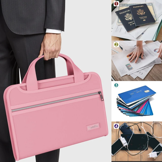 Alt view image 4 of 7 - Fireproof Accordion File Organizer, 13 Pocket Expanding File Folder Document Organizer with Handle, File Folder with Multi-Pockets Paper Organizer for A4 File, Pink