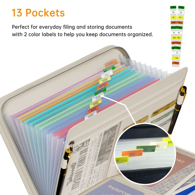 Alt view image 2 of 7 - Fireproof Accordion File Organizer, 13 Pocket Expanding File Folder Document Organizer with Handle, File Folder with Multi-Pockets Paper Organizer for A4 File, Beige