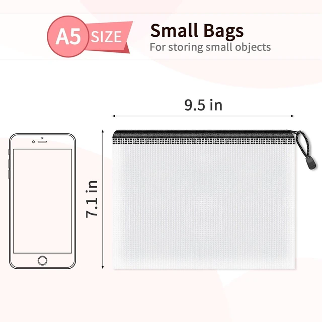 Alt view image 2 of 7 - 12 Pack A5 Black Mesh Pouch Zipper Bags, Accessory Storage Organizer A5 Pouches Organize Stationery, Cables and Accessories; Black Mesh Design Keeps Small Items Visible and Neatly Arranged