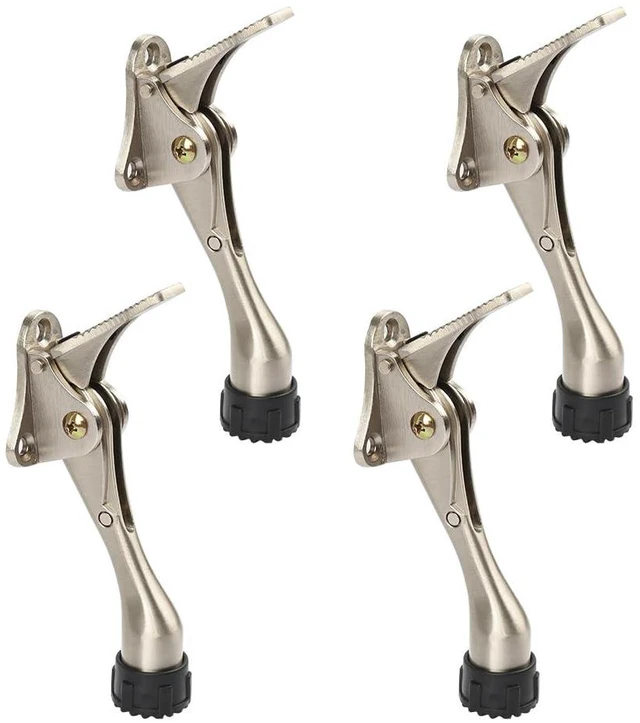 Main image of Kickdown Door Stopper 4 Inches - 4 Packs One Touch Adjustable Height Door Stop for The Bottom of Door The Bottom of Door Aluminum Alloy Metal Door Stopper with Rubber Tip Satin Nickel