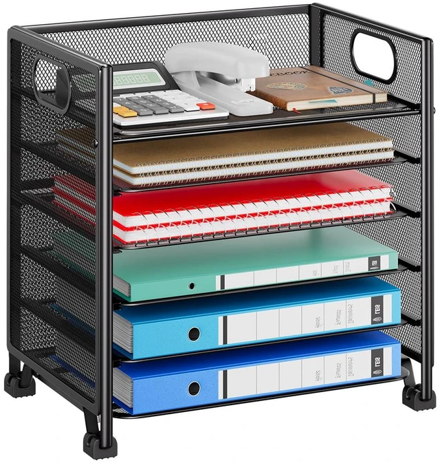 Main image of 6-Tier Paper Tray Organizer, File Organizer for Desk, Black Letter Tray Holder with Handle. Sturdy Metal Frame. Non-slip Feet. Black for Office Home School. 13"L x 8.75"W x 14.6"H