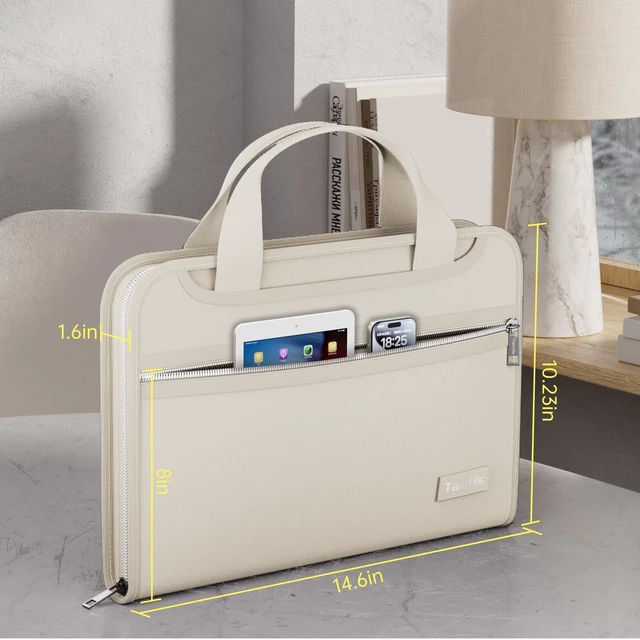 Alt view image 4 of 7 - Fireproof Accordion File Organizer, 13 Pocket Expanding File Folder Document Organizer with Handle, File Folder with Multi-Pockets Paper Organizer for A4 File, Beige