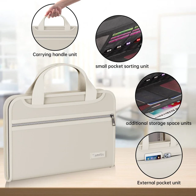 Alt view image 5 of 7 - Fireproof Accordion File Organizer, 13 Pocket Expanding File Folder Document Organizer with Handle, File Folder with Multi-Pockets Paper Organizer for A4 File, Beige