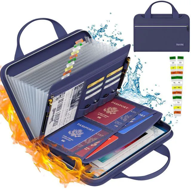 Main image of Fireproof Accordion File Organizer, 13 Pocket Expanding File Folder Document Organizer with Handle, File Folder with Multi-Pockets Paper Organizer for A4 File, Blue