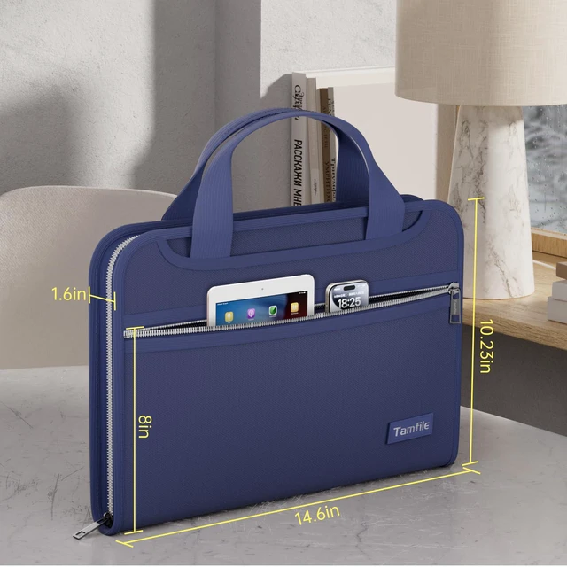 Alt view image 3 of 7 - Fireproof Accordion File Organizer, 13 Pocket Expanding File Folder Document Organizer with Handle, File Folder with Multi-Pockets Paper Organizer for A4 File, Blue
