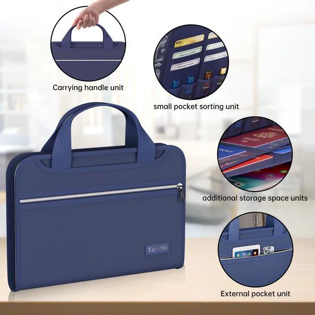 Alt view image 4 of 7 - Fireproof Accordion File Organizer, 13 Pocket Expanding File Folder Document Organizer with Handle, File Folder with Multi-Pockets Paper Organizer for A4 File, Blue