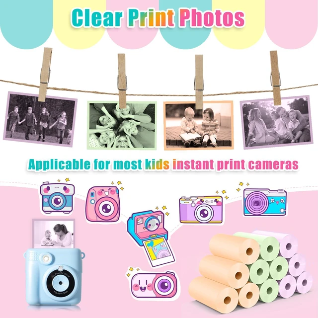 Alt view image 4 of 7 - 12 Rolls Kids Instant Camera Thermal Print Paper Refill - 3 Colors (Purple, Orange, Green) Compatible with Most Children Instant Print Cameras - Paper Only