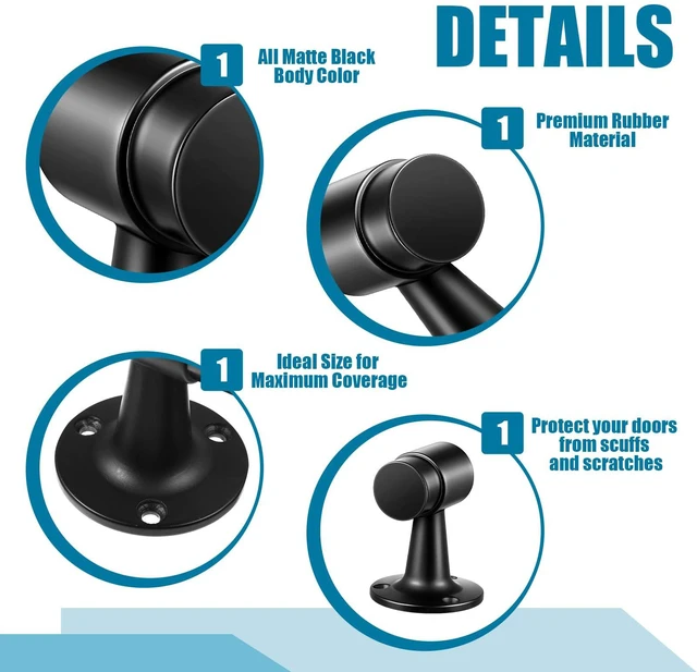 Alt view image 3 of 6 - 8 Pack Heavy Duty Floor Mounted Door Stop 3 in Aluminum Commercial Grade Door Stopper with Rubber Bumper & Stainless Steel Screws (Black)