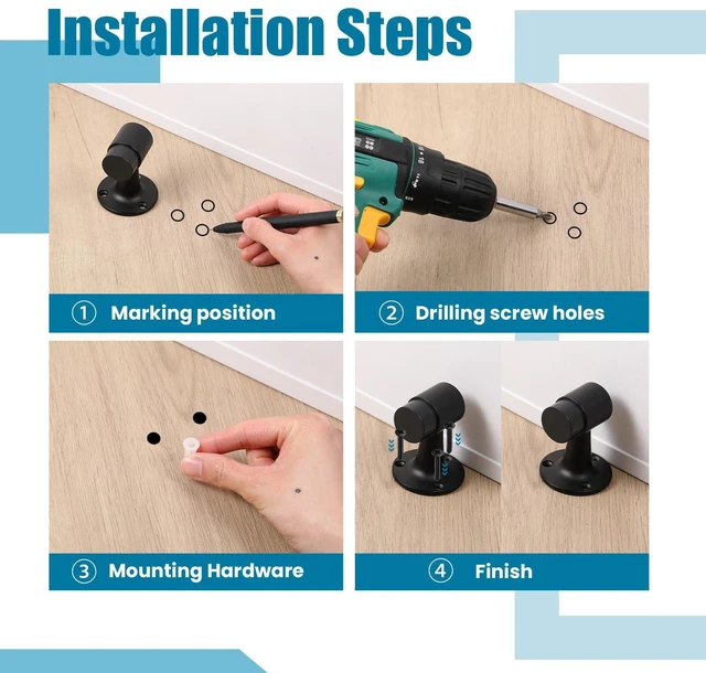 Alt view image 4 of 6 - 8 Pack Heavy Duty Floor Mounted Door Stop 3 in Aluminum Commercial Grade Door Stopper with Rubber Bumper & Stainless Steel Screws (Black)