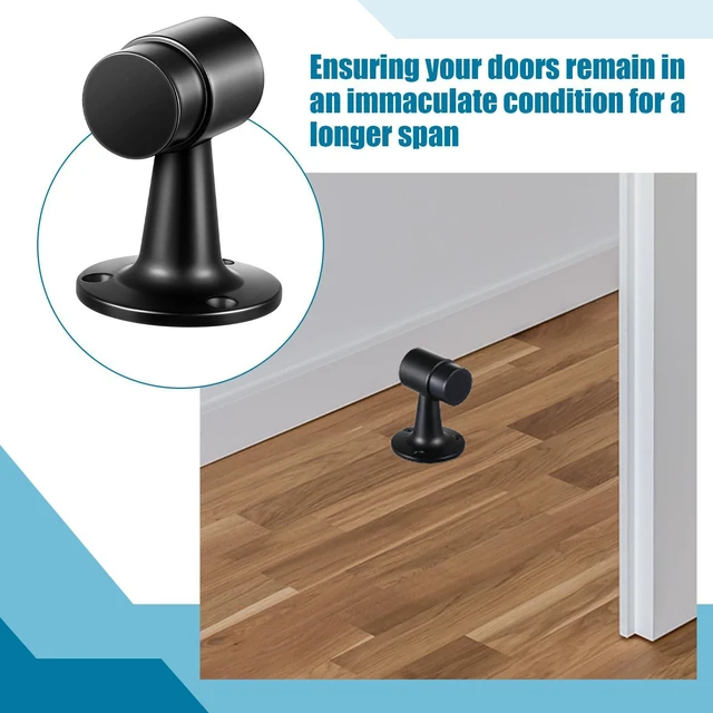 Alt view image 6 of 6 - 8 Pack Heavy Duty Floor Mounted Door Stop 3 in Aluminum Commercial Grade Door Stopper with Rubber Bumper & Stainless Steel Screws (Black)