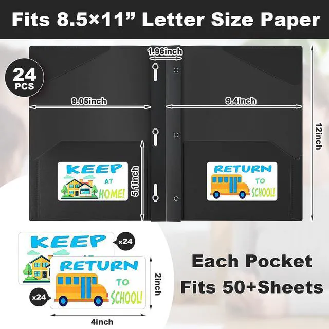 Alt view image 2 of 6 - 24 Set Take Home Folders with Clear Front Pocket, Black School-to-home Communication Folder Bulk for Back to School Classroom, Heavy Duty Plastic Parent-teacher Homework Folders