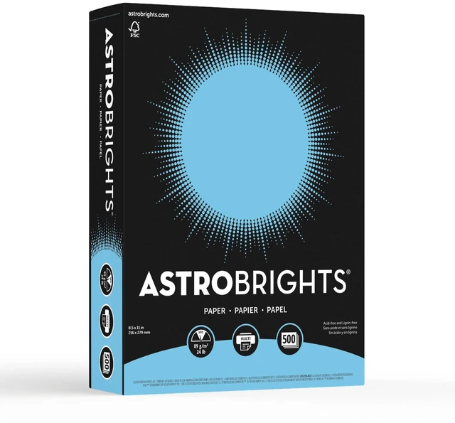 Main image of Astrobrights 30% Recycled Bright Color Paper, 8 1/2in x 11in, 24 Lb, FSC Certified, Lunar Blue, Ream Of 500 Sheets, 21528