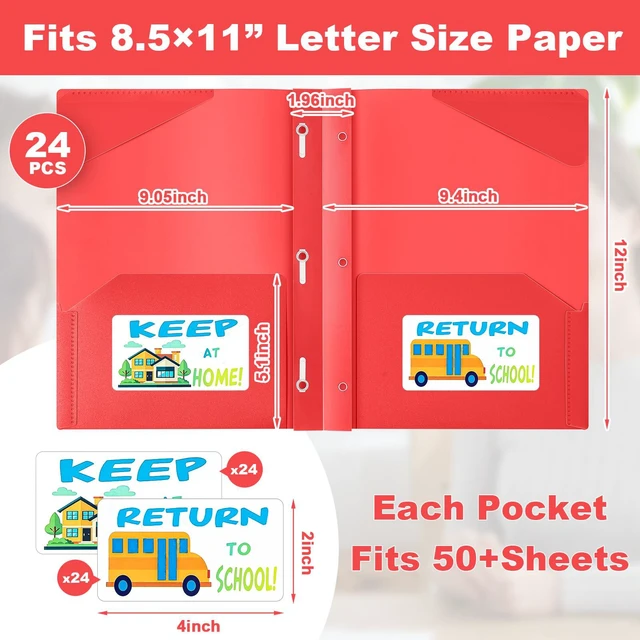 Alt view image 2 of 6 - 24 Set Take Home Folders with Clear Front Pocket, Red School-to-home Communication Folder Bulk for Back to School Classroom, Heavy Duty Plastic Parent-teacher Homework Folders