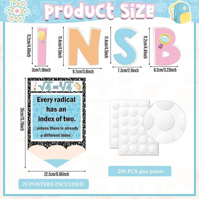 Alt view image 2 of 7 - 25 Pcs Invisible Math Posters Pencil Design Composition Book Border Math Classroom Decorations Educational Bulletin Board Sets for Elementary Middle School Mathematical Teacher Supplies