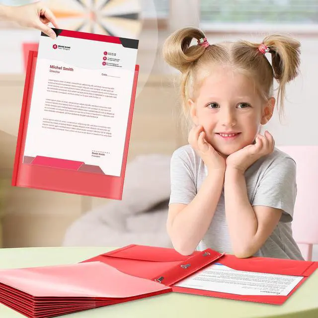 Alt view image 6 of 6 - 24 Set Take Home Folders with Clear Front Pocket, Red School-to-home Communication Folder Bulk for Back to School Classroom, Heavy Duty Plastic Parent-teacher Homework Folders