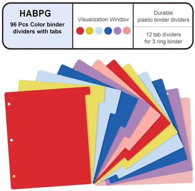 Alt view image 2 of 7 - 12 Tab Dividers for 3 Ring Binder, 96 Pcs Binder Dividers with Tabs, 8 Set Multicolor, Page Folder Dividers, Plastic Tabbed File Dividers with Tabs, Three Ring Binder Index Dividers