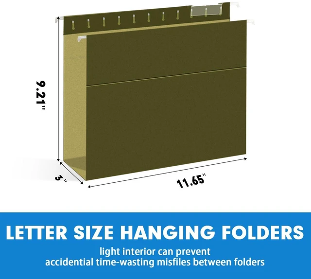 Alt view image 2 of 7 - Extra Capacity Hanging File Folders, 30 Pack Letter Size Reinforced Hanging Folders with Heavy Duty 3 Inch Expansion for Bulky Files, Filing Cabinet, Adjustable Tabs, Green