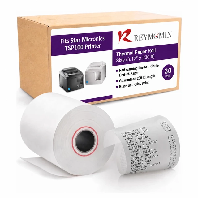 Main image of Thermal Paper Compatible with Star Micronics TSP100iii, TSP100-30 Rolls 3.12 inch x 230 ft - BPA Free