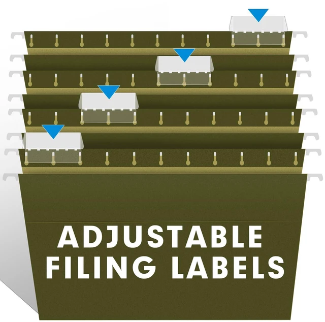 Alt view image 5 of 7 - Extra Capacity Hanging File Folders, 60 Pack Letter Size Reinforced Hanging Folders with Heavy Duty 1 Inch Expansion for Bulky Files, Filing Cabinet, Adjustable Tabs, Green